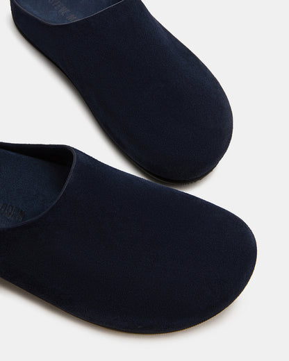 FERN Navy Suede Mule Slip-On Round-Toe Women's Flat