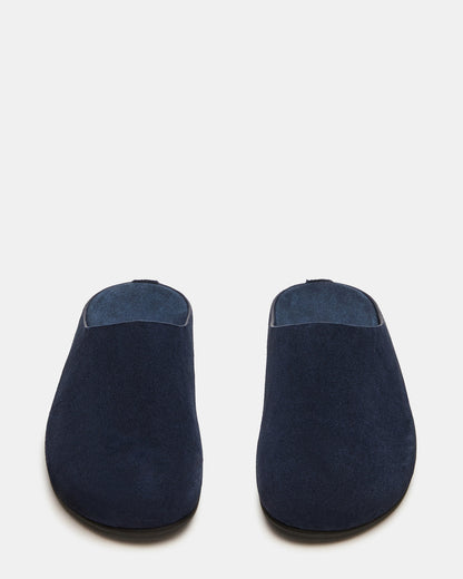 FERN Navy Suede Mule Slip-On Round-Toe Women's Flat