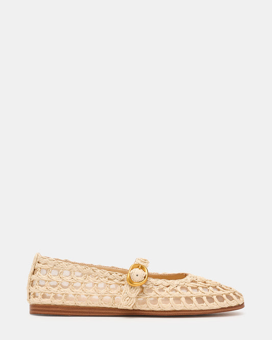MELODY Natural Raffia Mary Jane Woven Buckle Round-Toe Women's Flat