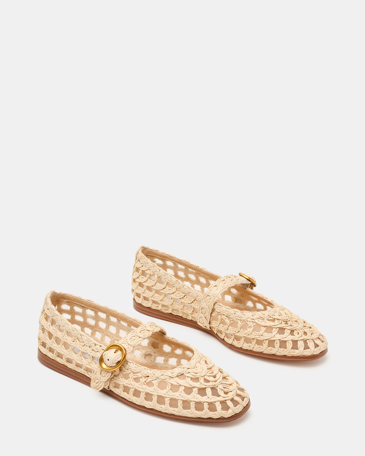 MELODY Natural Raffia Mary Jane Woven Buckle Round-Toe Women's Flat