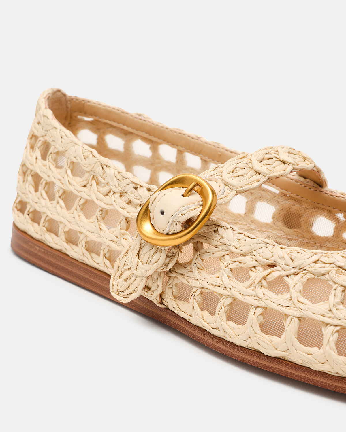 MELODY Natural Raffia Mary Jane Woven Buckle Round-Toe Women's Flat