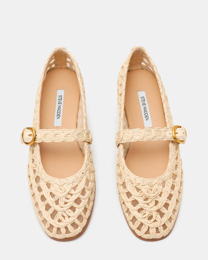MELODY Natural Raffia Mary Jane Woven Buckle Round-Toe Women's Flat