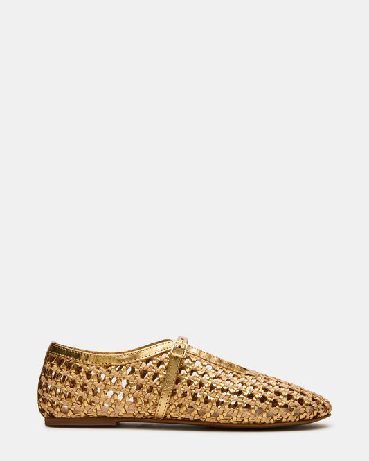 BELLISSIMA Gold Multi Mary Jane Woven Buckle Women's Flats