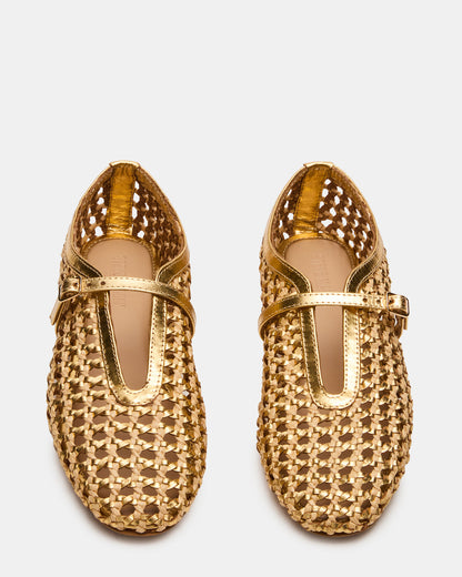 BELLISSIMA Gold Multi Mary Jane Woven Buckle Women's Flats