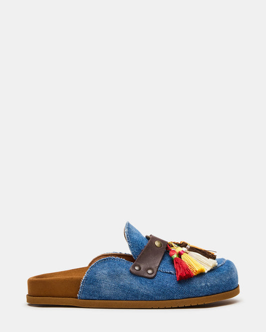 BERNIE Denim Mule Slip-On Footbed Round-Toe Women's Flat