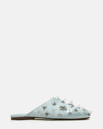 PEARSON Blue Satin Rhinstones Rounded-Toe Slip-On Women's Flat