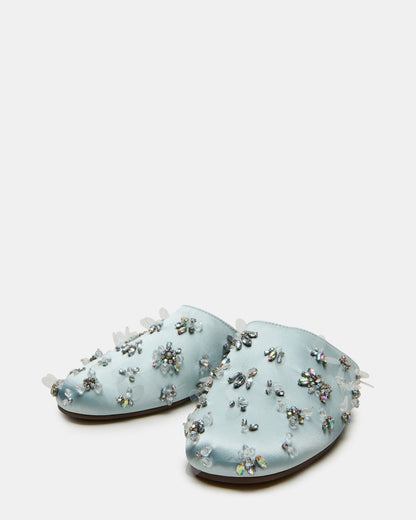 PEARSON Blue Satin Rhinstones Rounded-Toe Slip-On Women's Flat