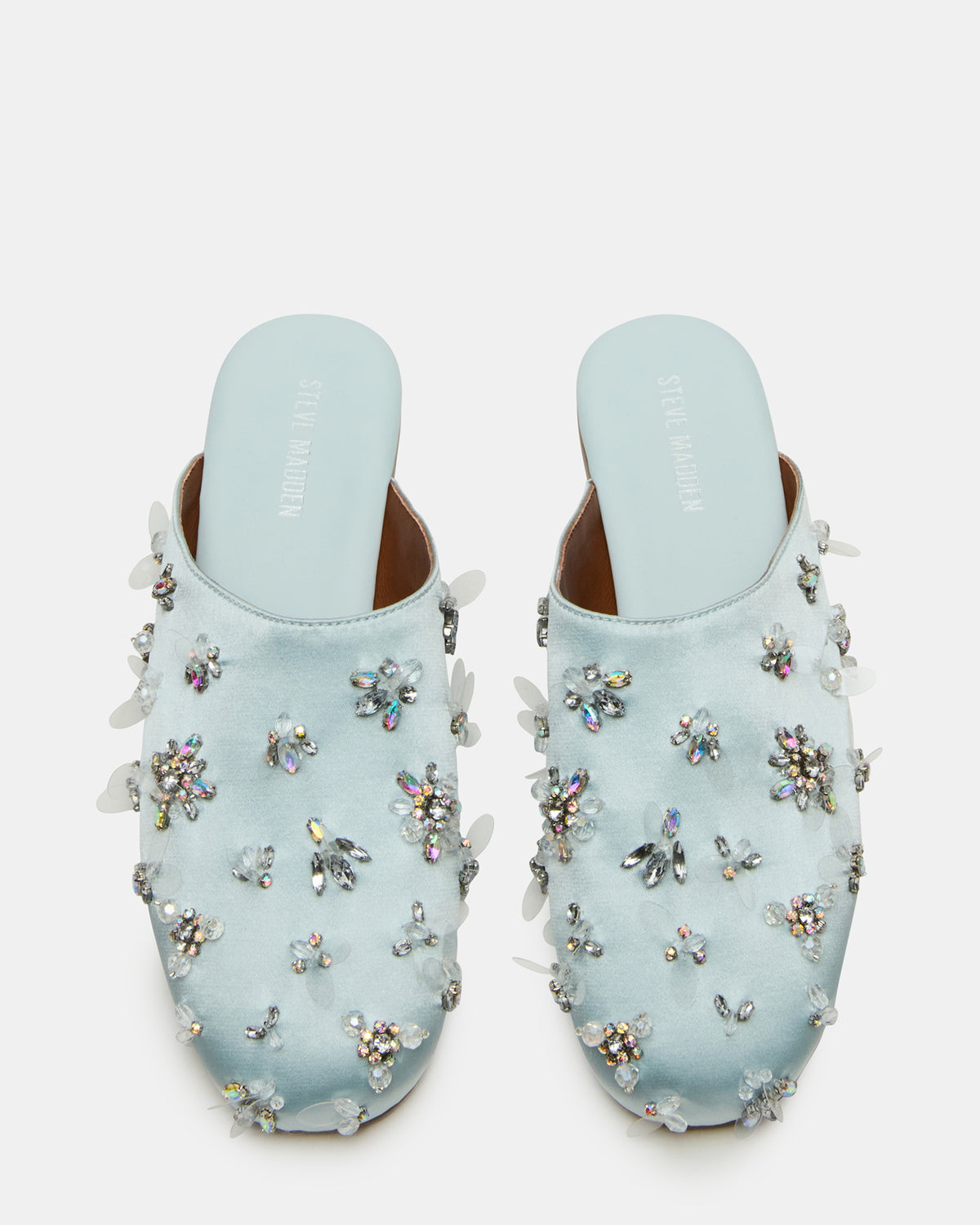 PEARSON Blue Satin Rhinstones Rounded-Toe Slip-On Women's Flat