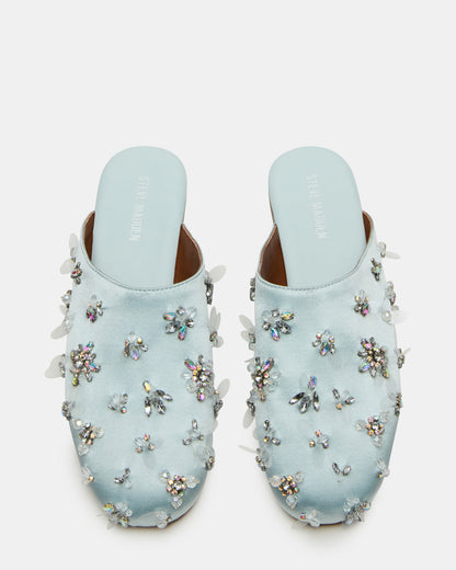 PEARSON Blue Satin Rhinstones Rounded-Toe Slip-On Women's Flat