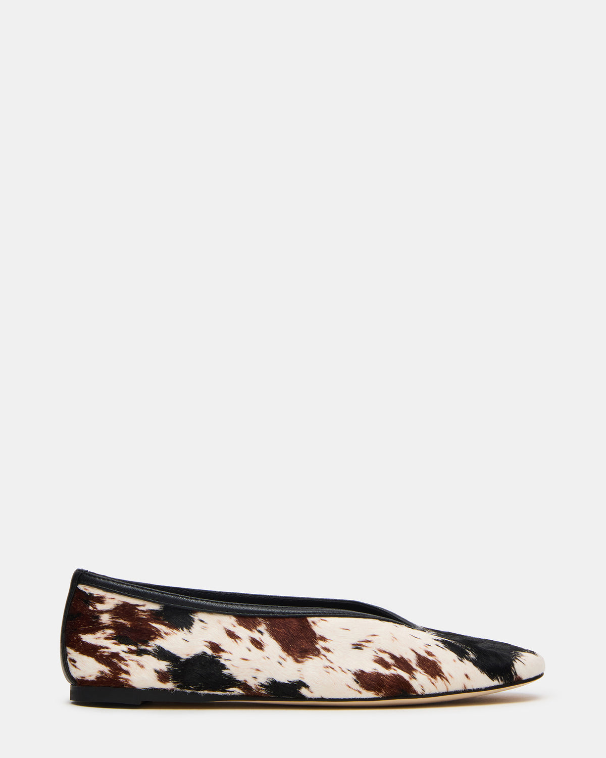LENI Brown Cow Print Square-Toe Ballet Women's Flat