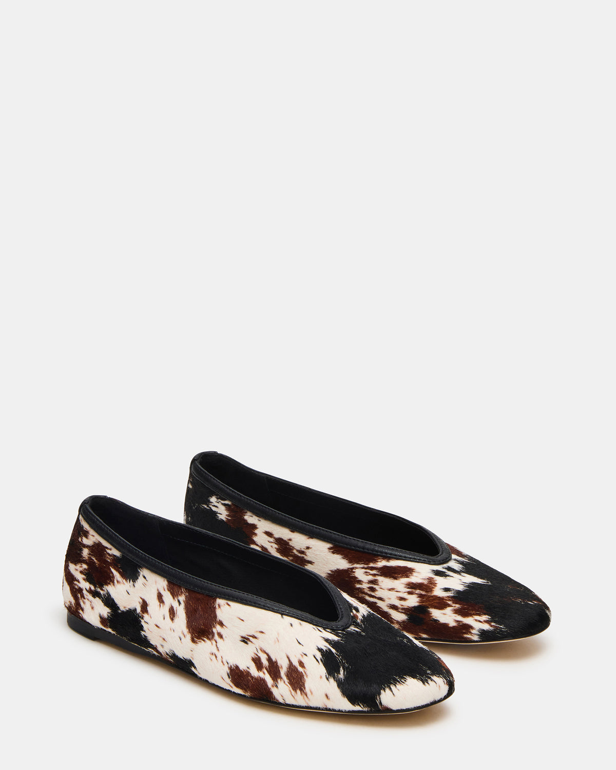 LENI Brown Cow Print Square-Toe Ballet Women's Flat