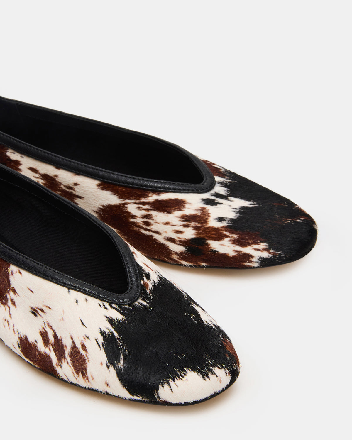 LENI Brown Cow Print Square-Toe Ballet Women's Flat