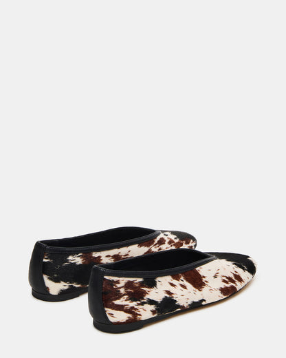 LENI Brown Cow Print Square-Toe Ballet Women's Flat