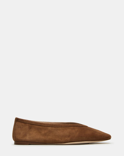 LENI Chestnut Suede Square-Toe Ballet Women's Flat