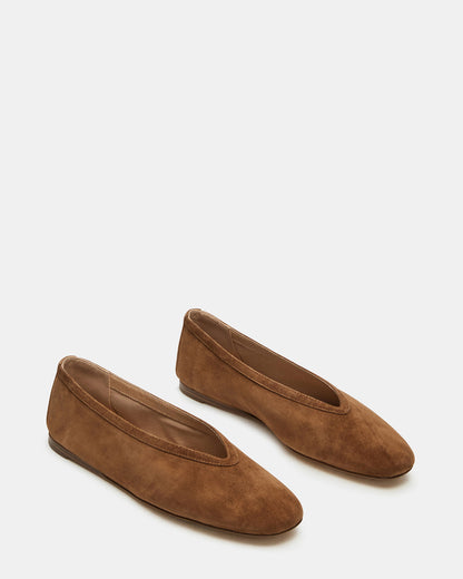 LENI Chestnut Suede Square-Toe Ballet Women's Flat