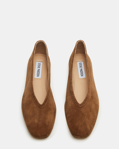 LENI Chestnut Suede Square-Toe Ballet Women's Flat