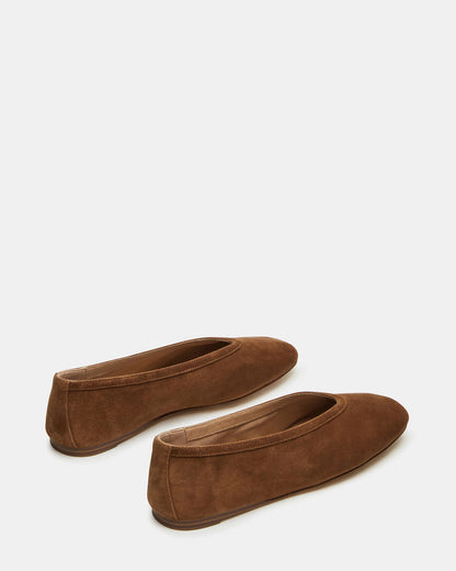 LENI Chestnut Suede Square-Toe Ballet Women's Flat