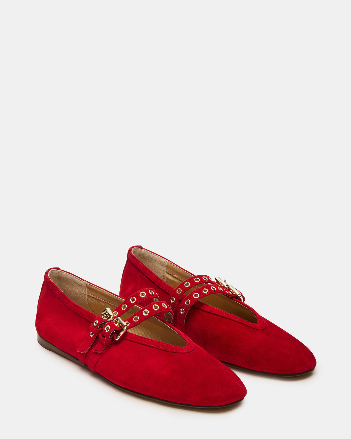 LYDIA Red Suede Square-Toe Mary Jane Ballet Women's Flat