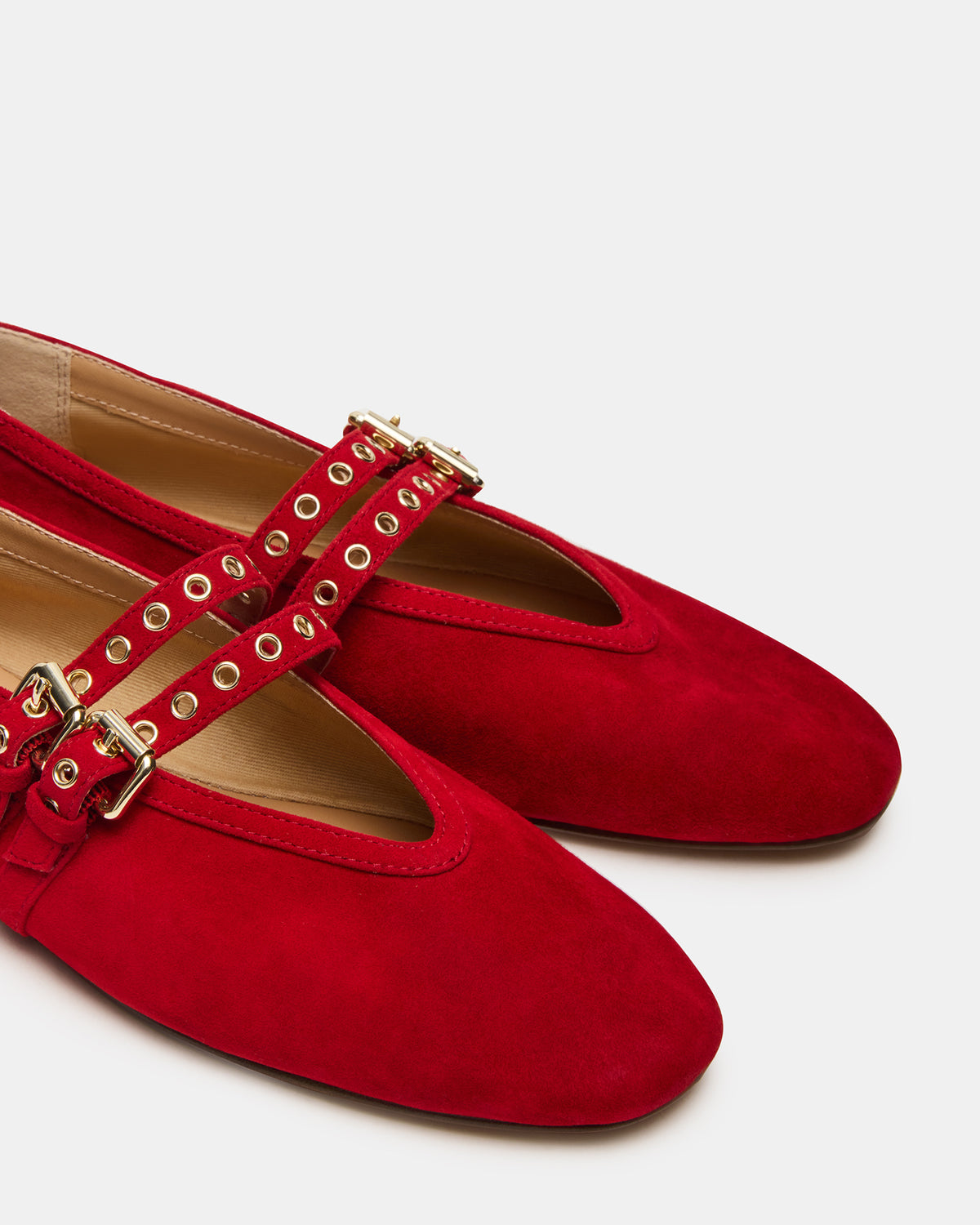 LYDIA Red Suede Square-Toe Mary Jane Ballet Women's Flat