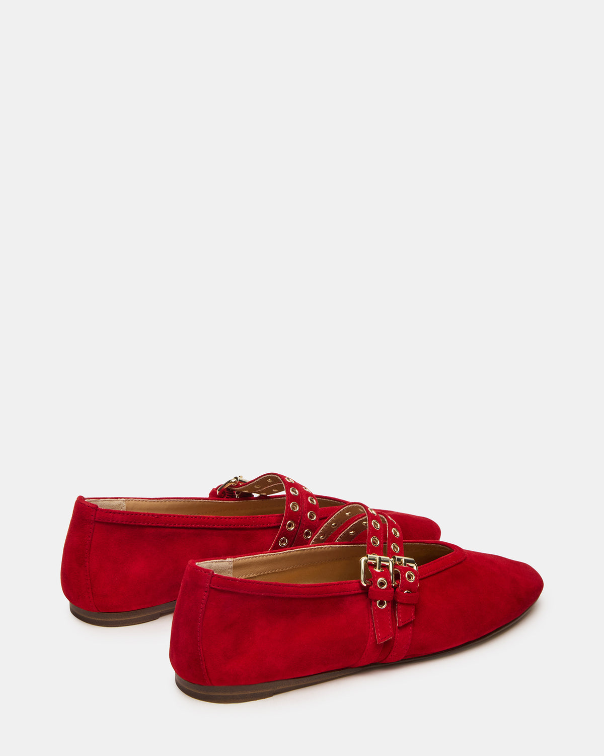 LYDIA Red Suede Square-Toe Mary Jane Ballet Women's Flat