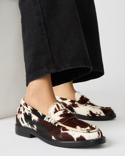 MADISON Brown Cow Print Women's Penny Loafer
