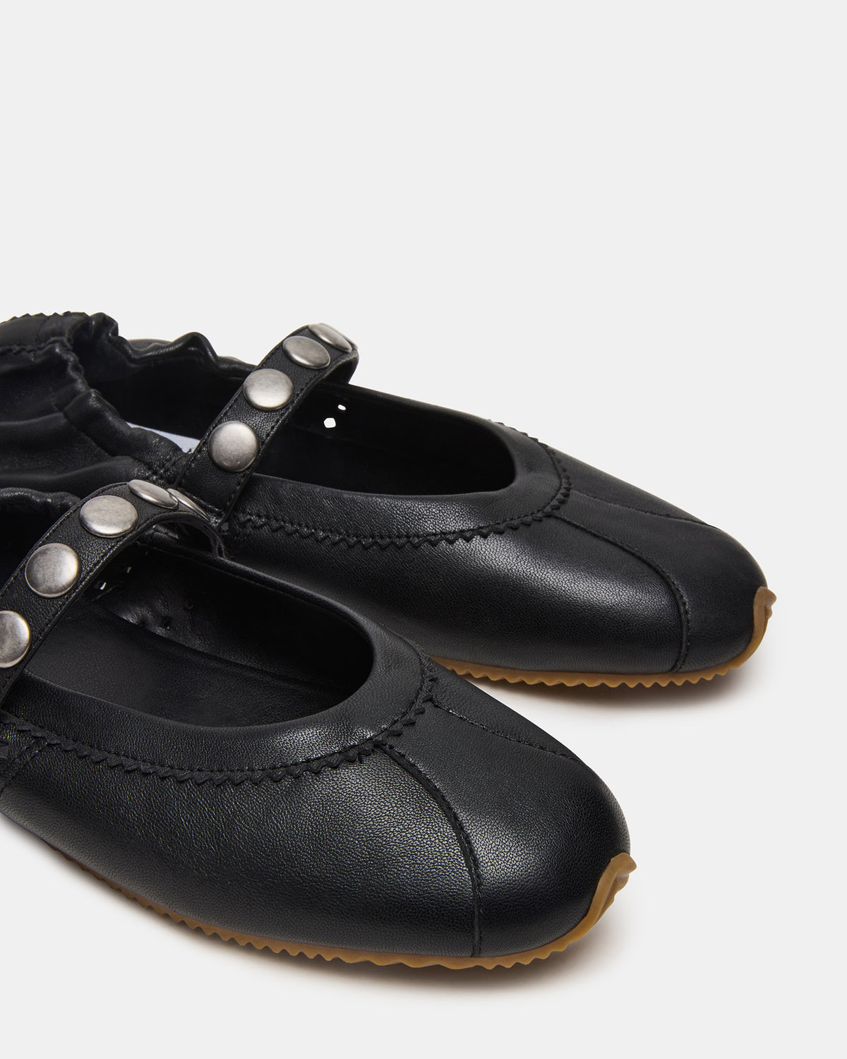 ANAYA Black Leather Studs Mary Jane Ballet Women's Flat