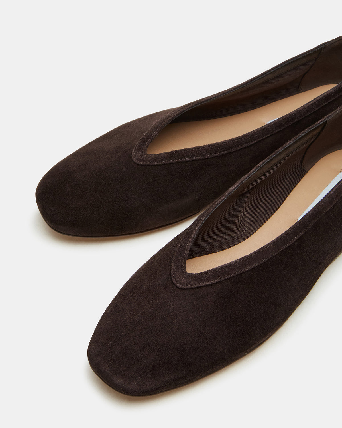 LENI Brown Suede Square-Toe Ballet Women's Flat