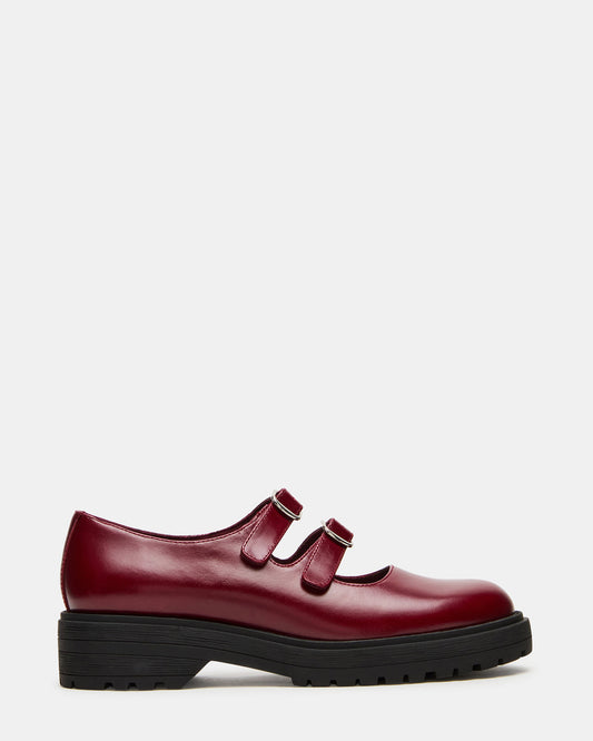 ALBA Burgundy Leather Platform Lug Mary Jane Women's Loafer