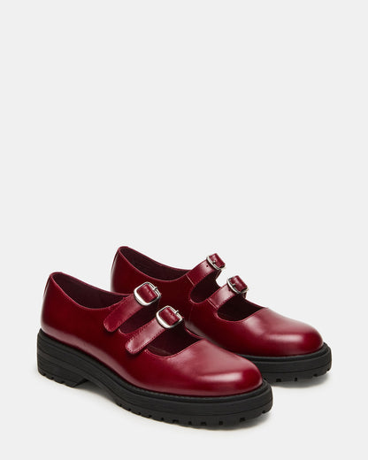 ALBA Burgundy Leather Platform Lug Mary Jane Women's Loafer