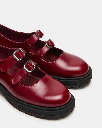 ALBA Burgundy Leather Platform Lug Mary Jane Women's Loafer