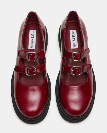 ALBA Burgundy Leather Platform Lug Mary Jane Women's Loafer