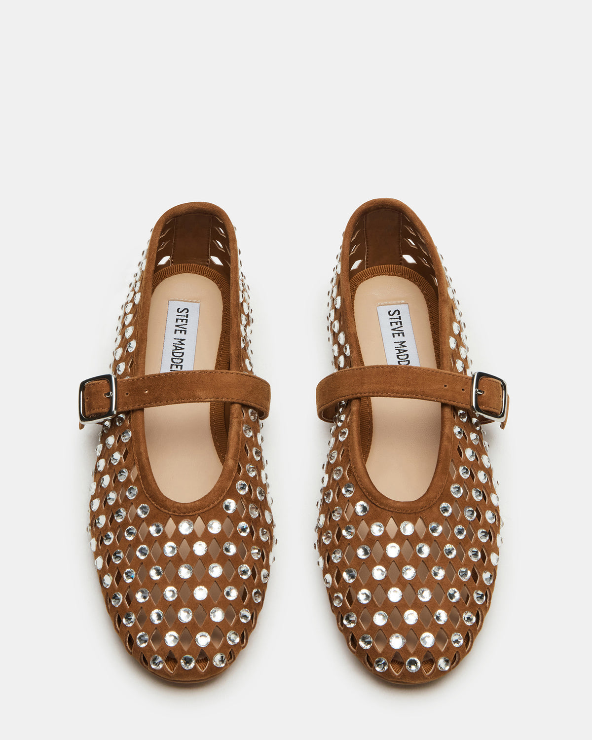 DREAMING Chestnut Suede Rhinestones Women's Mary Jane Flats