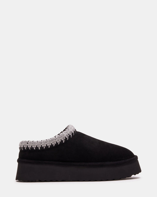 SELENA Black Suede Women's Natural Slip-On Mule Flat