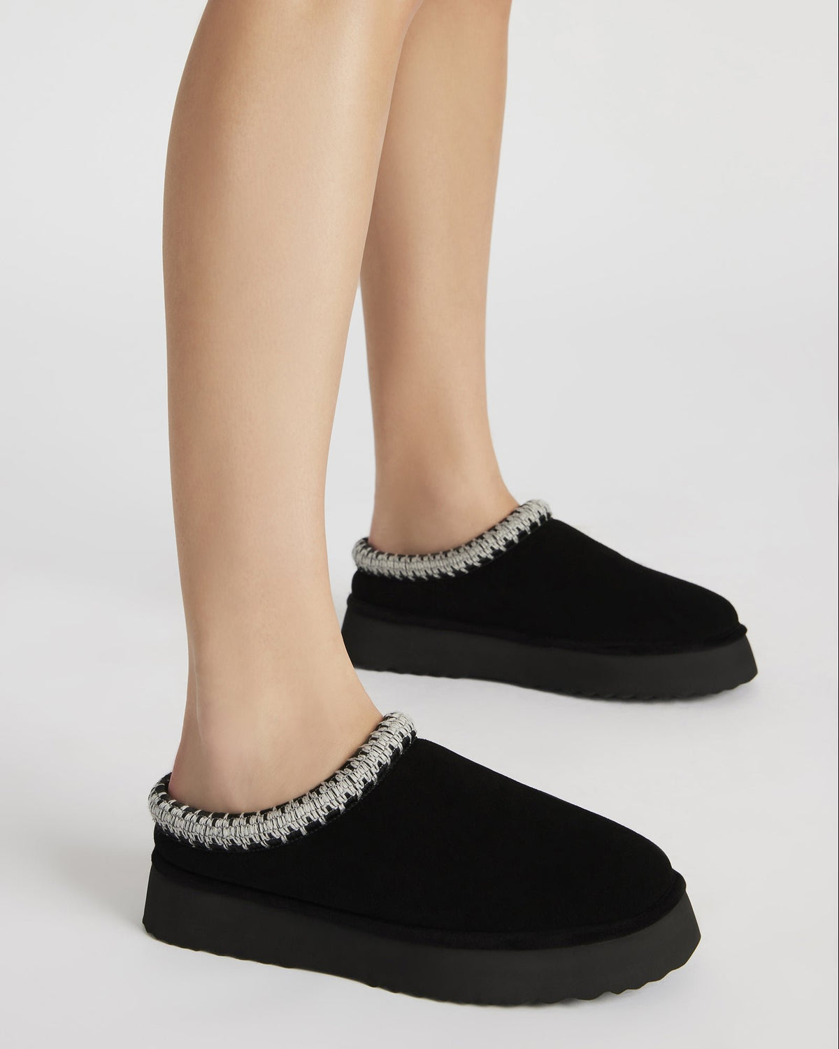 SELENA Black Suede Women's Natural Slip-On Mule Flat