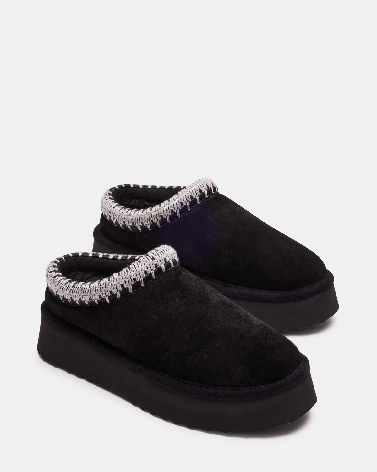 SELENA Black Suede Women's Natural Slip-On Mule Flat