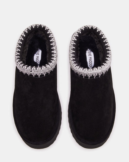 SELENA Black Suede Women's Natural Slip-On Mule Flat