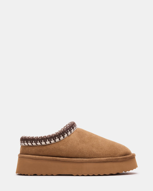 SELENA Chestnut Suede Women's Natural Slip-On Mule Flat