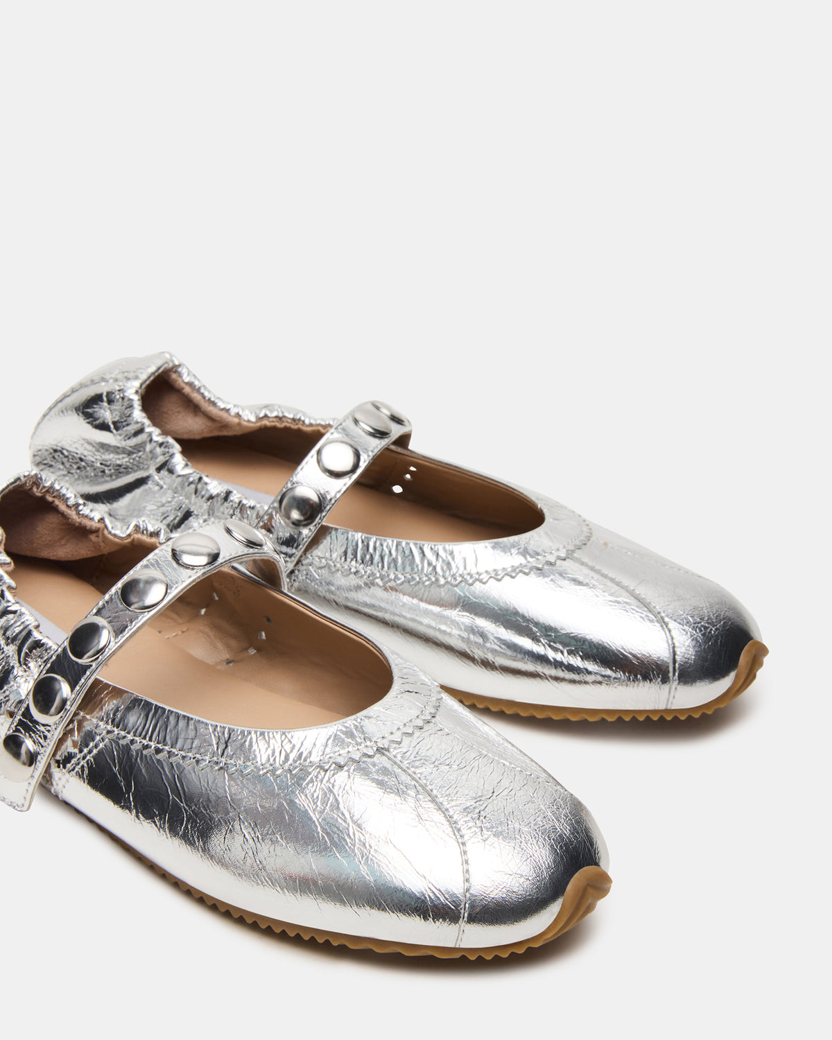 ANAYA Silver Leather Studs Mary Jane Ballet Women's Flat