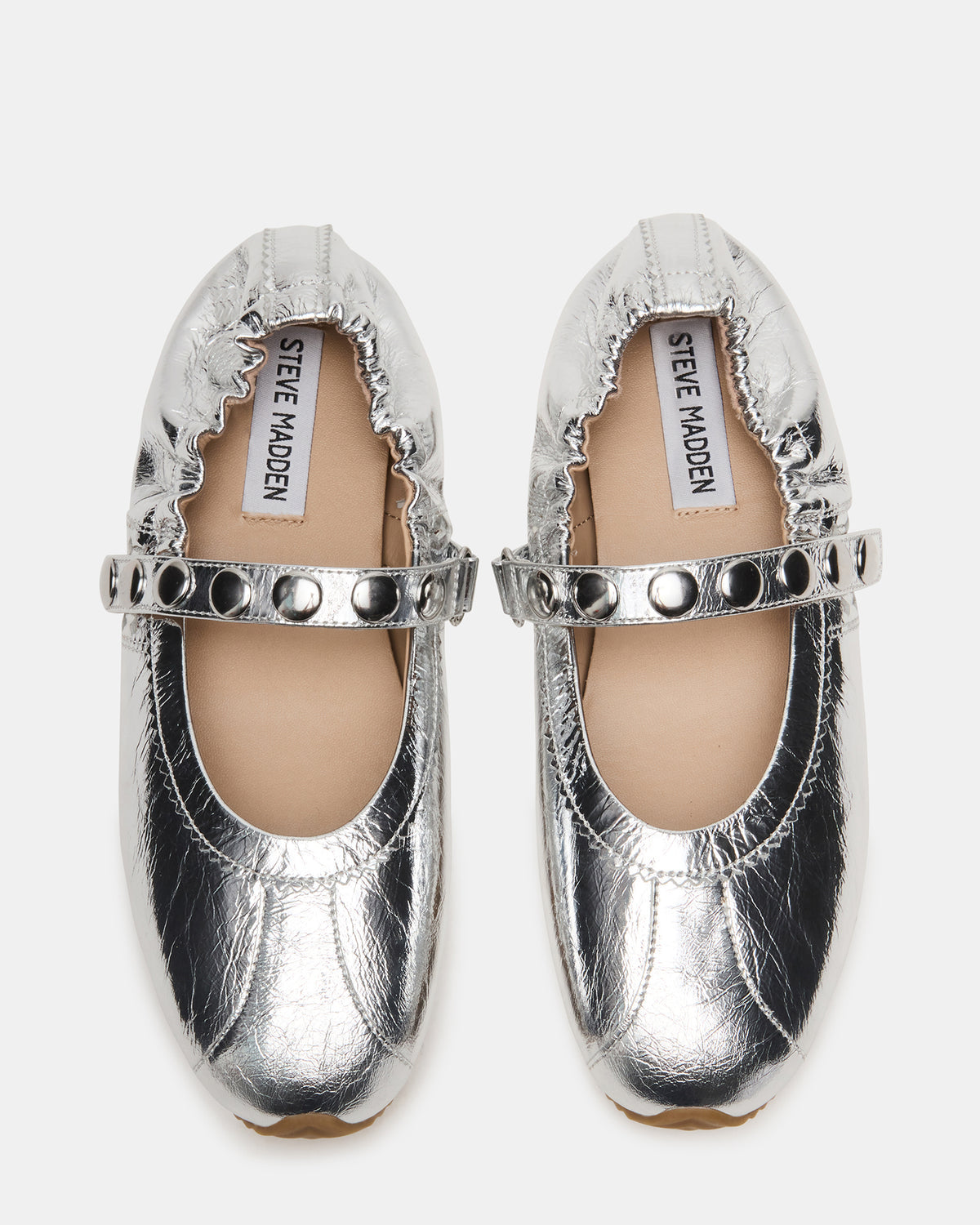 ANAYA Silver Leather Studs Mary Jane Ballet Women's Flat
