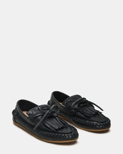 SAMUAL Black Distressed Fringe Boat Women's Loafer