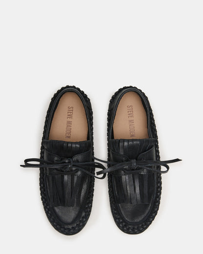 SAMUAL Black Distressed Fringe Boat Women's Loafer