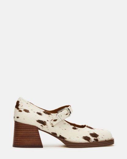 LISBON Brown Cow Print Square-Toe Mary Jane Women's Loafer