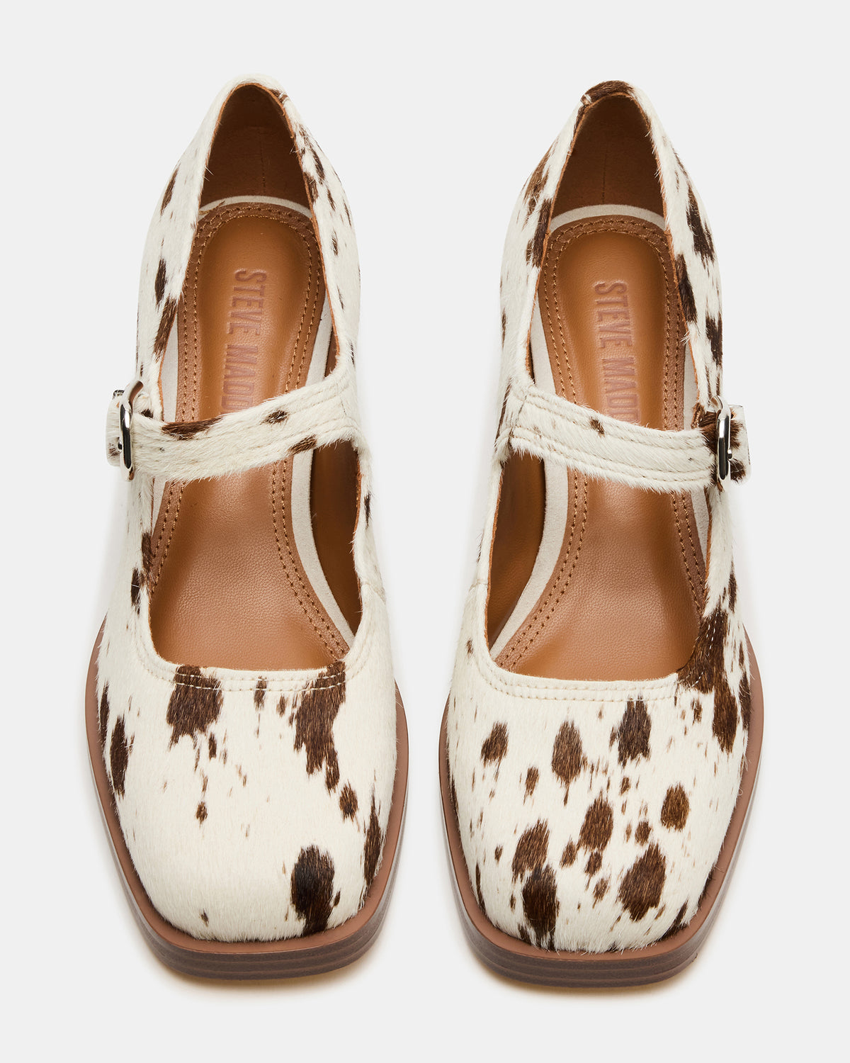 LISBON Brown Cow Print Square-Toe Mary Jane Women's Loafer