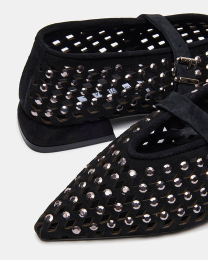 NICO Black Suede Women's Pointed-Toe Mary Jane Flat