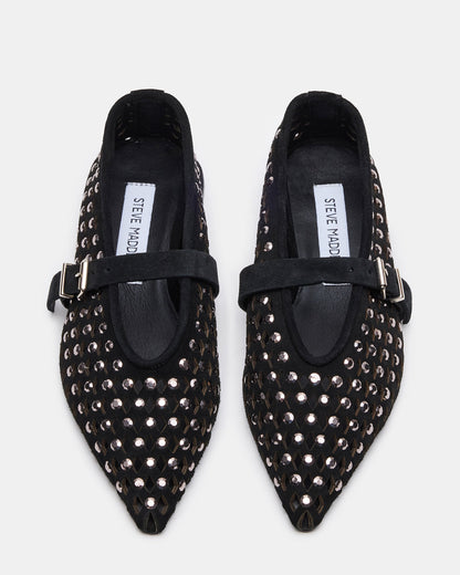 NICO Black Suede Women's Pointed-Toe Mary Jane Flat