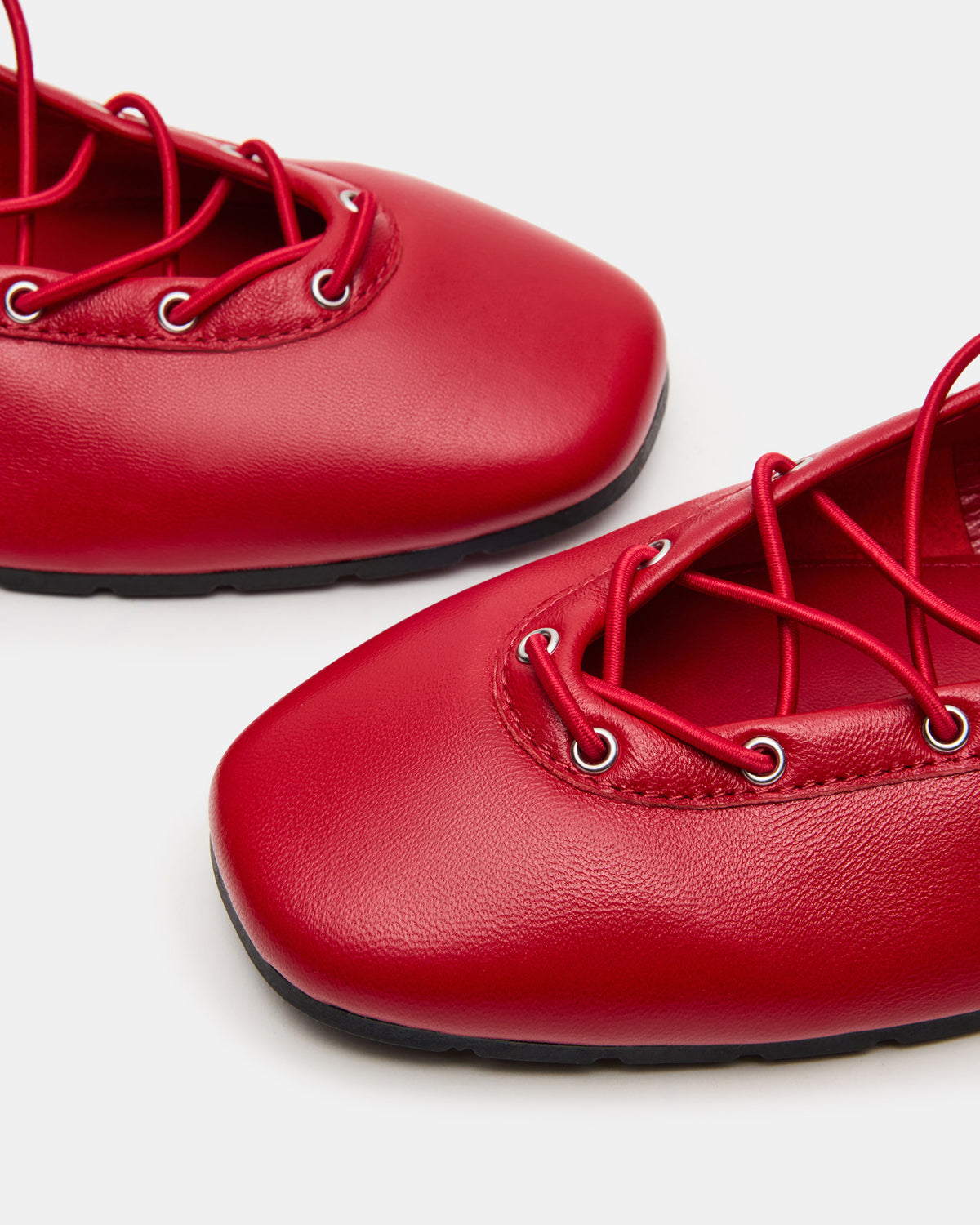 POINTE Red Leather Women's Ballet Square-Toe Flat
