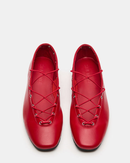 POINTE Red Leather Women's Ballet Square-Toe Flat