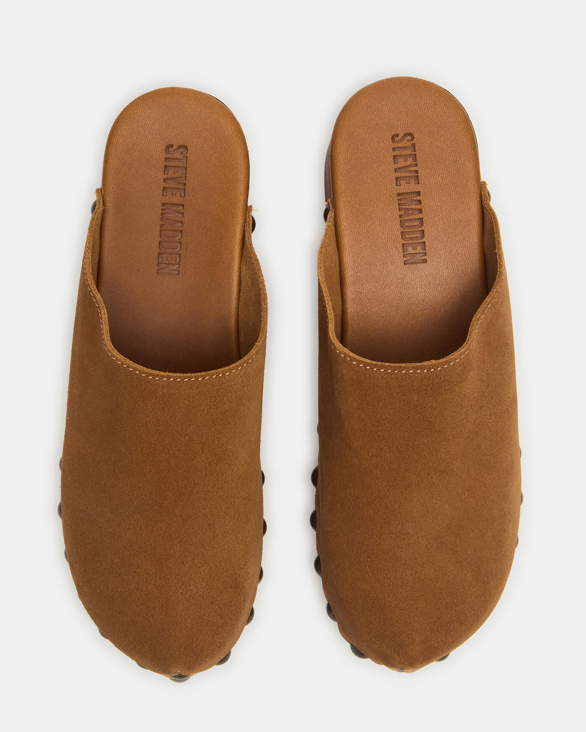 DANVER Chestnut Suede Studded Slip-On Mule Clog Women's Flat