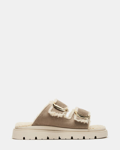SNUGGLE Sand Suede Faux Fur Slide | Women's Flats