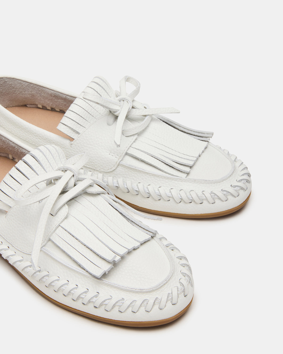 SAMUAL White Leather Fringe Boat Women's Loafer